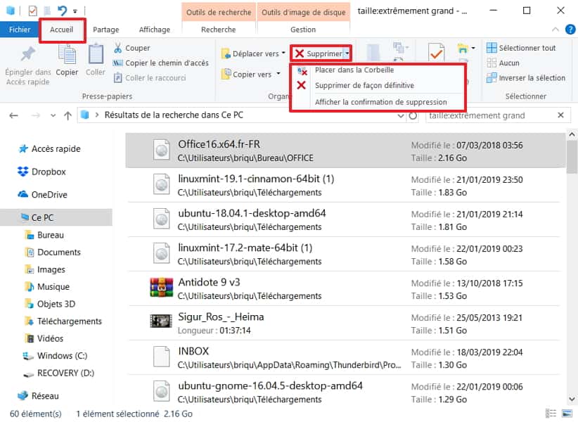 Comment repérer les fichiers volumineux sous Windows